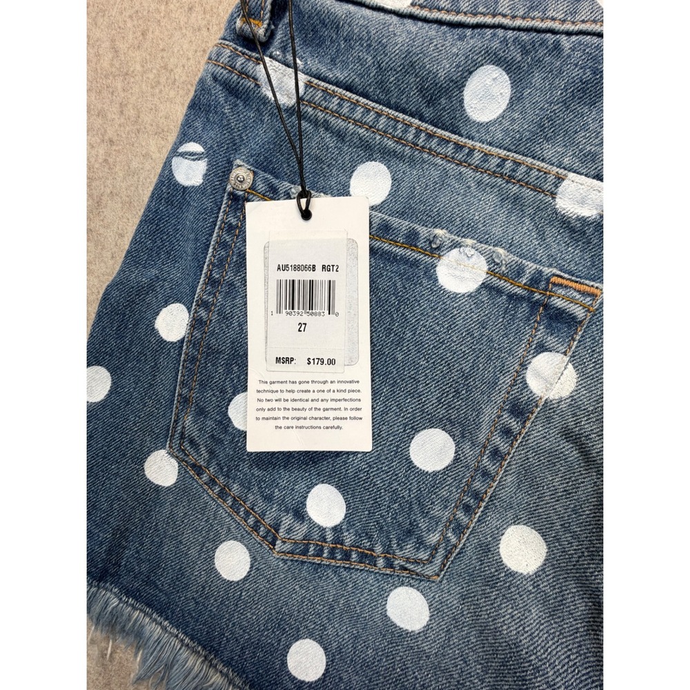 7 For All Mankind Denim Shorts Womens 26 Blue Polka Dot Frayed Raw Hem AU818274A - Picture 9 of 11